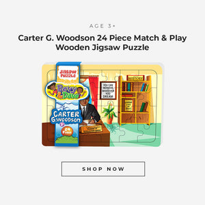 Carter G. Woodson 24 piece match and play wooden jigsaw puzzle for ages 3 plus.